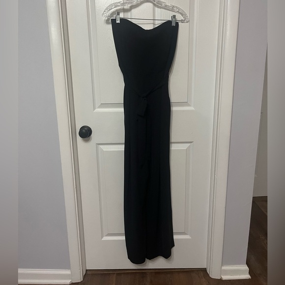 NWT Loft Black Elegant Black Strapless Jumpsuit Sz 6 with tie, smocked back - Picture 2 of 7